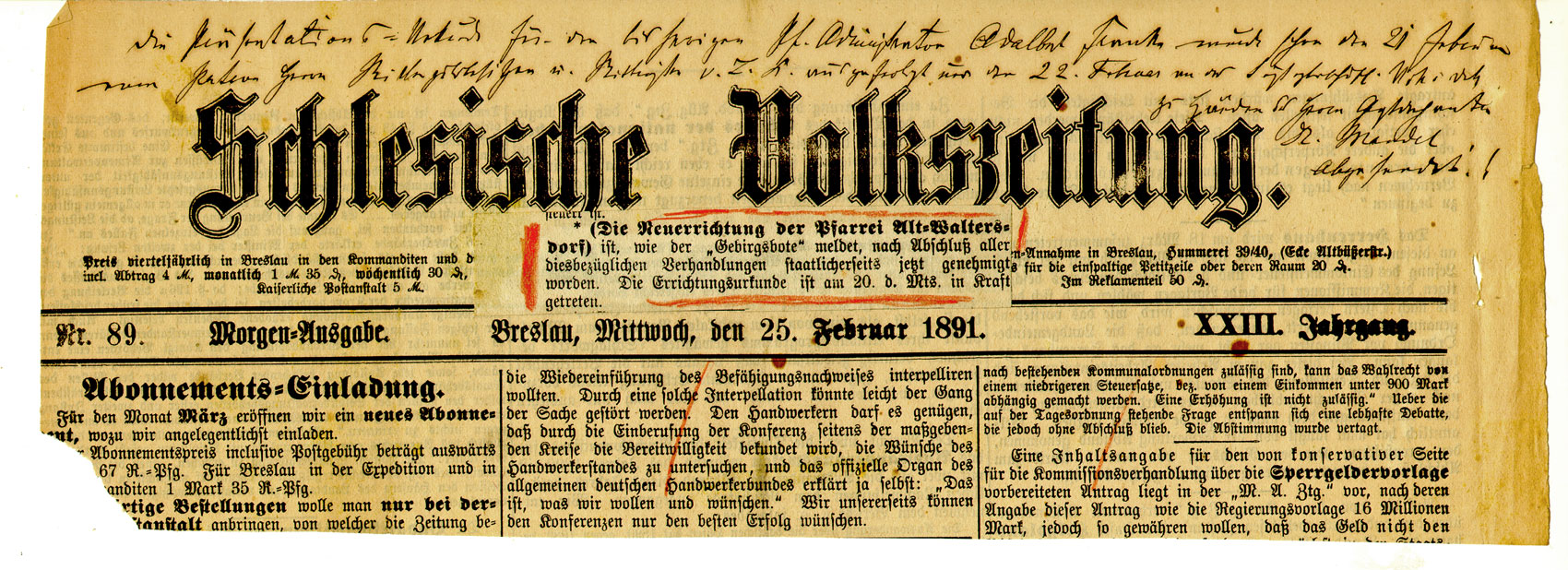 Zeitung 25.02.1891