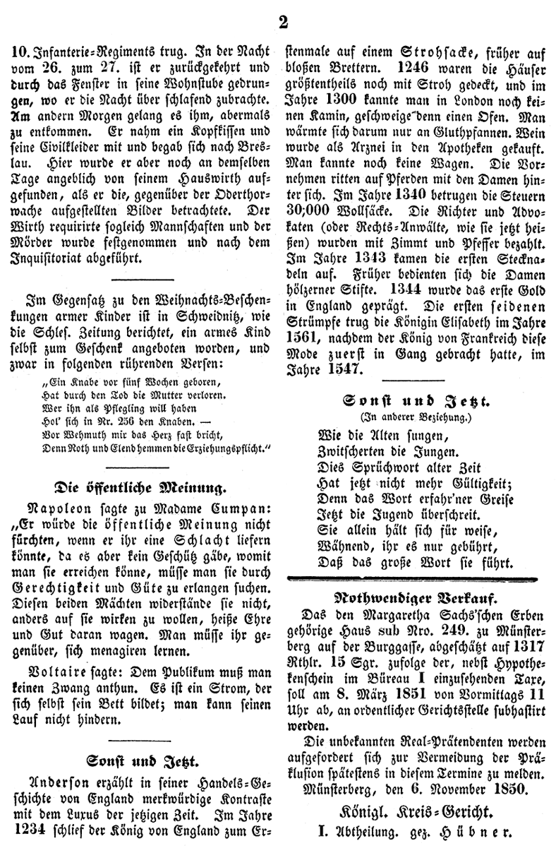 Münsterberg Stadtblatt 1851 1b